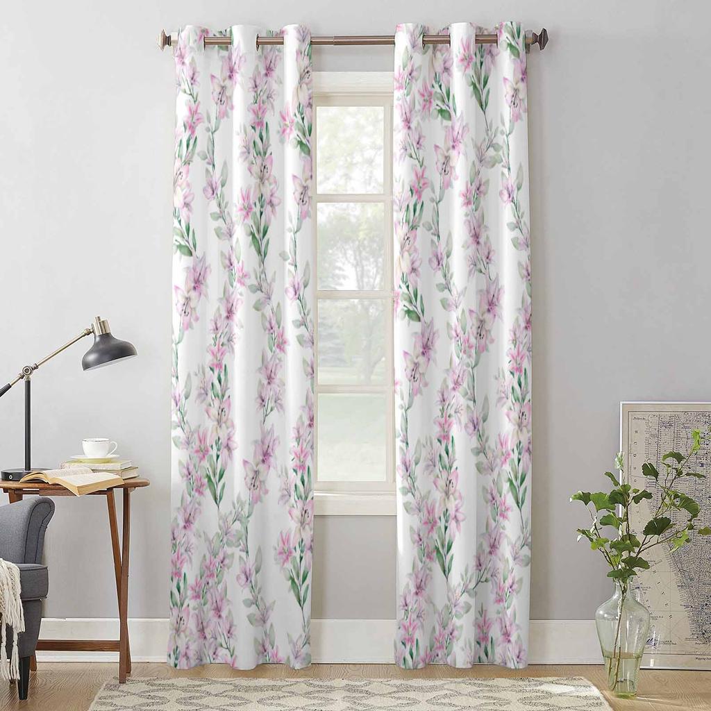 Watercolor Flower Lily Window Curtains for Living Room Bedroom Curtain Modern Kitchen Blinds Drapes Curtains
