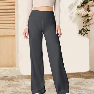 Calças femininas flare elásticas cintura alta cor sólida perna reta calças cor sólida perna reta controle de barriga calças de ioga
