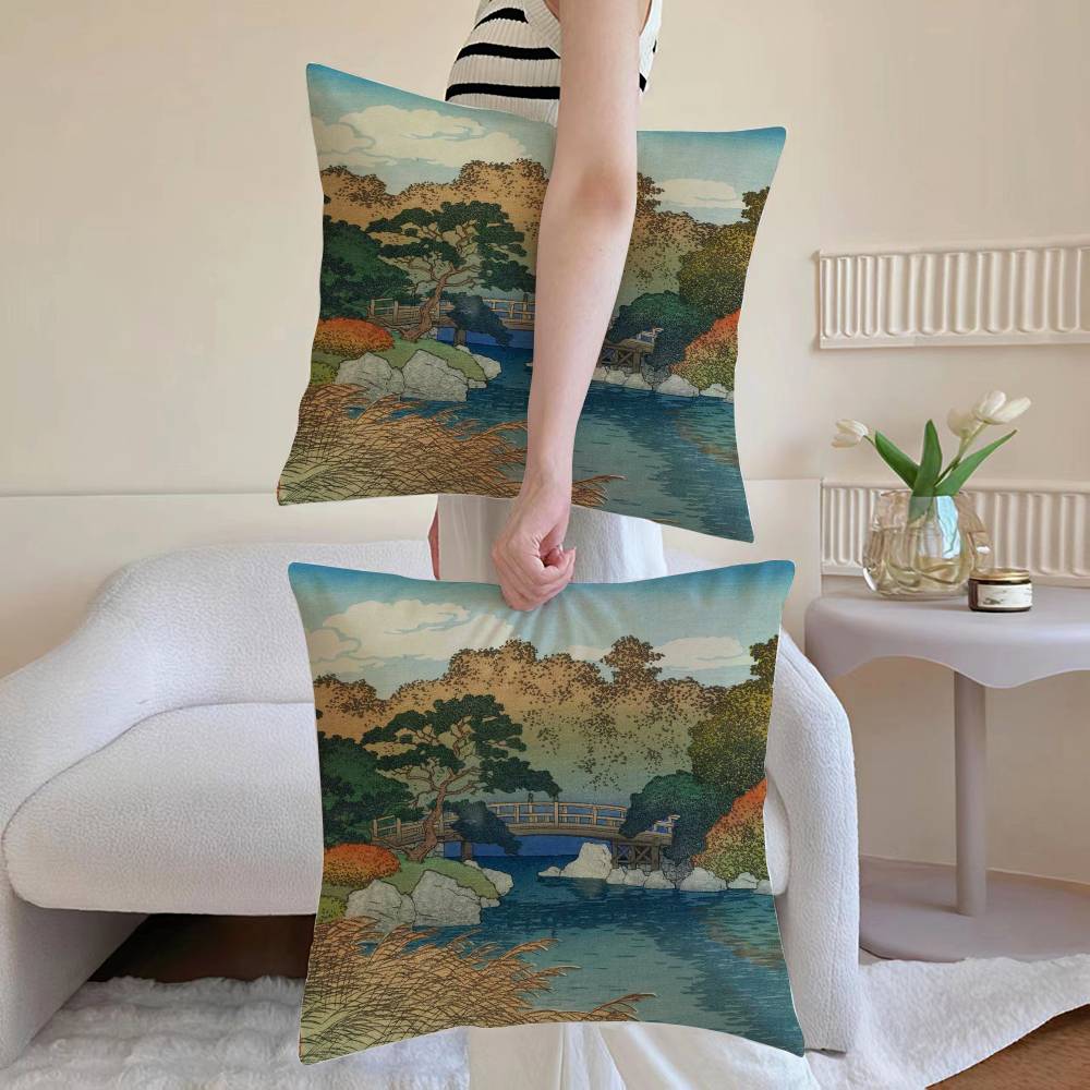 

Landscape Kawase Hasui Pillow Case Sofa and Living Room Decorative Cushion Covers Dust-proof and Mite-proof Invisible Zipper 12x12Inch