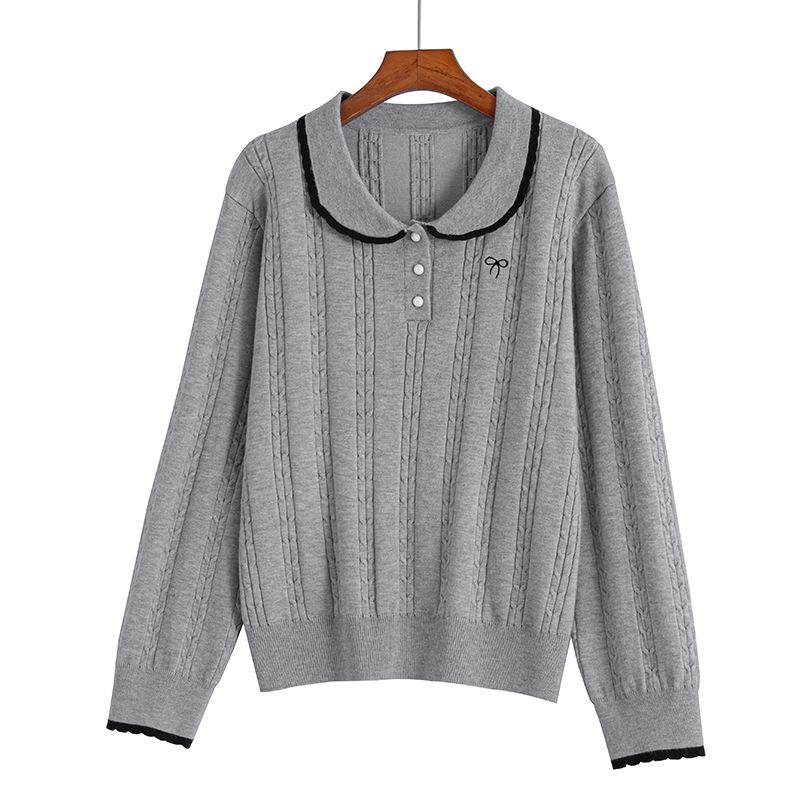 

2025 Plus Size Korean Doll Collar Knit Sweater for Women - Autumn/Winter Style XL (50-70 kg) серый