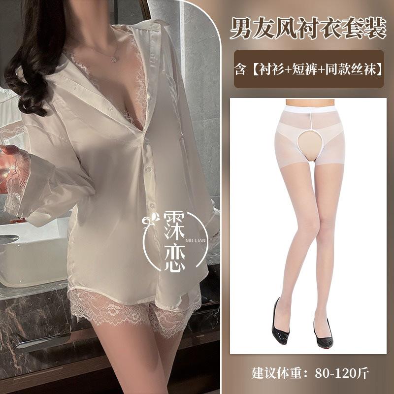 Sexy underwear Sexy women's pure desire simple shirt Lace splicing shorts Thin pajamas