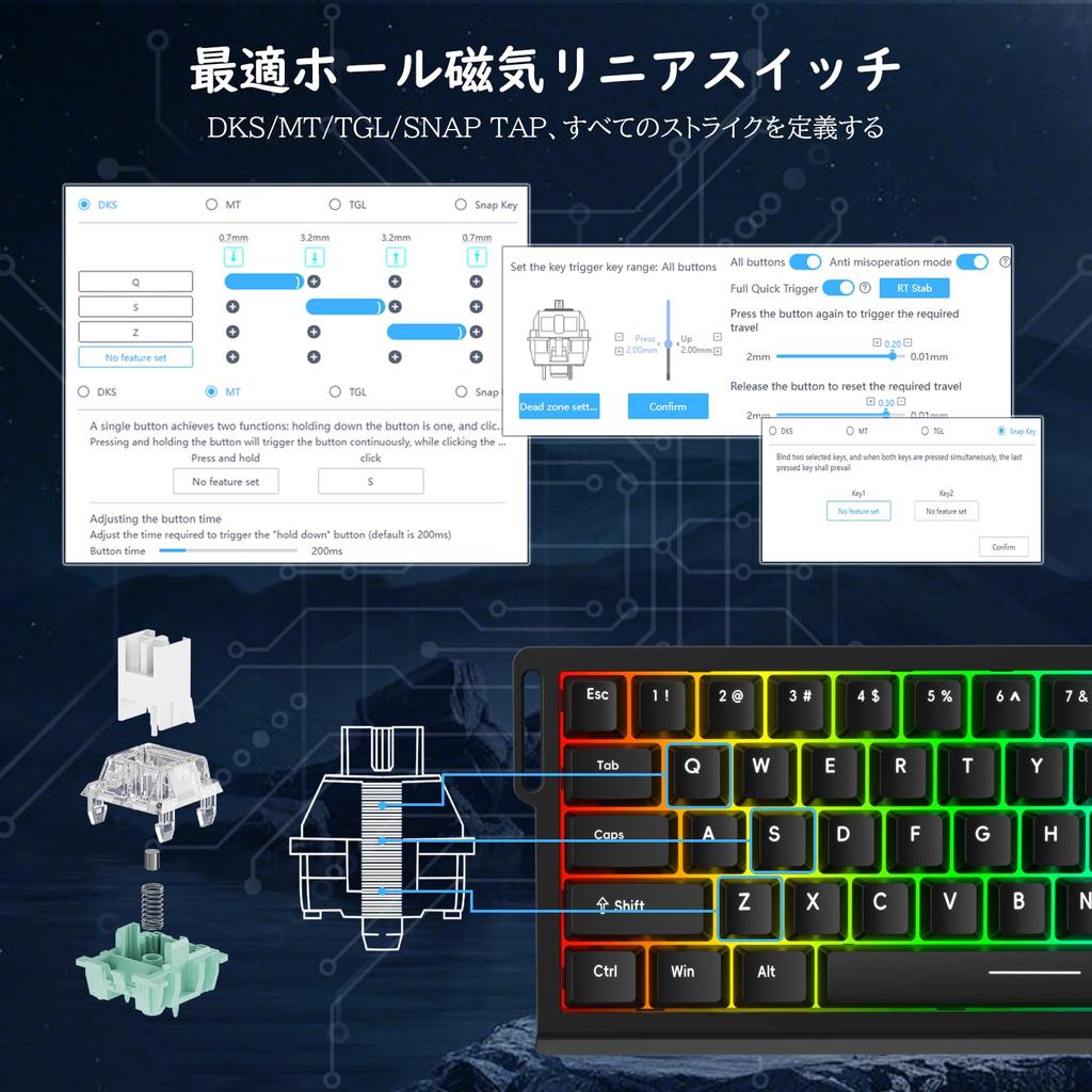 Tastatură de gaming ATTACK SHARKxMAMBASNAKE X68 HE cu polling magnetic rapid de 8000Hz RT 0 Dead Snap 128K Scan Tastă de declanșare personalizabilă Web RGB și 8K