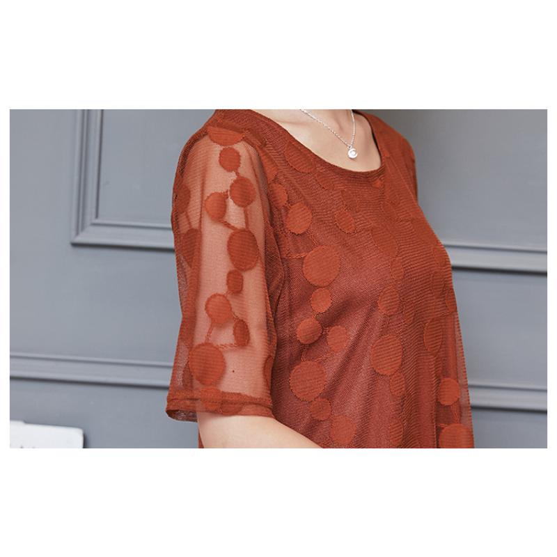 Cămașă lungă de vară din dantelă Dot Îmbrăcăminte pentru femei Bluză cu mânecă scurtă Cămăși Topuri pentru femei Topuri pentru femei din plasă transparente