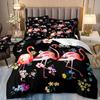 Flower Flamingo Bedding Set For Girl,Flamingos Full Bed Set,2 People Comforter Cover,Pink And Black Pdouble Bed Cover,Microfiber