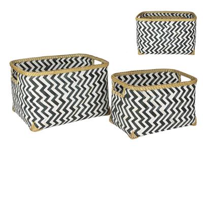 [R2476] - Set of 2 Woven Baskets 'Boho' Black White - 31x23x18 Cm