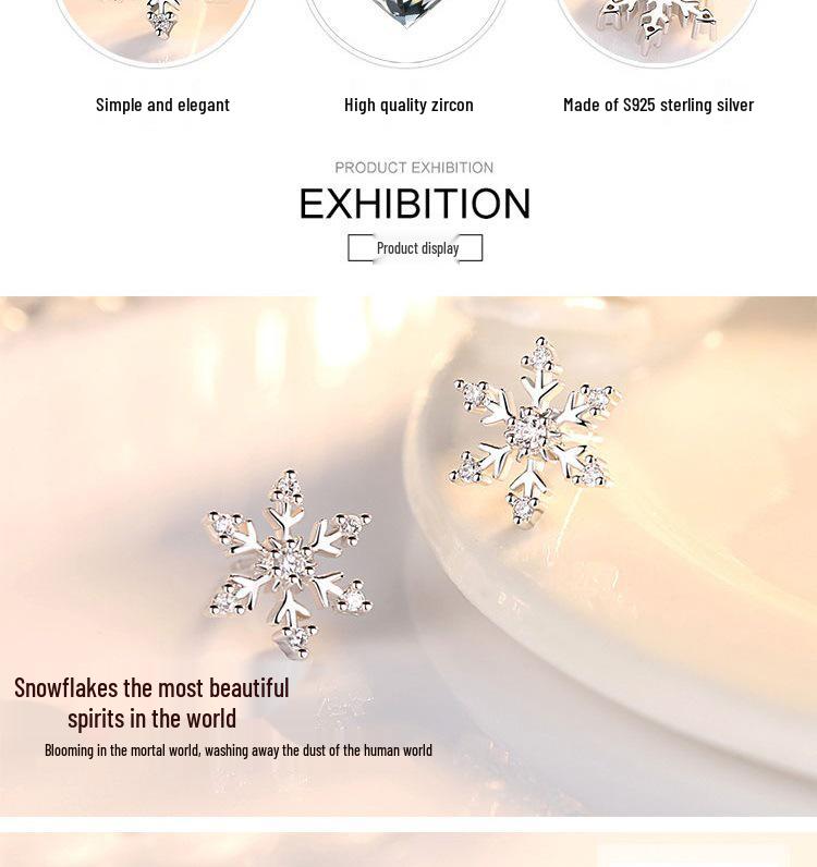 S925 Sterling Silver Snowflake Flower Stud Earrings with Inlaid Diamonds, Sweet and Romantic Christmas Accessory for Women