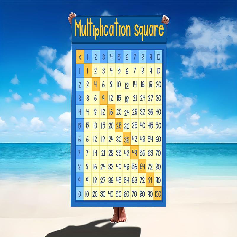 Oversized Microfiber Beach Towel for Kids, Large Multiplication Table Pool Towel, Quick Dry Math Learning Blanket for Travel