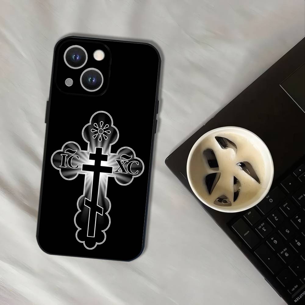 Orthodox Cross Icon Phone Case For iPhone 16,15,14,13,12,11,Pro,XS,Max,XR,Plus,E,SE4,Mini Black Soft Cover