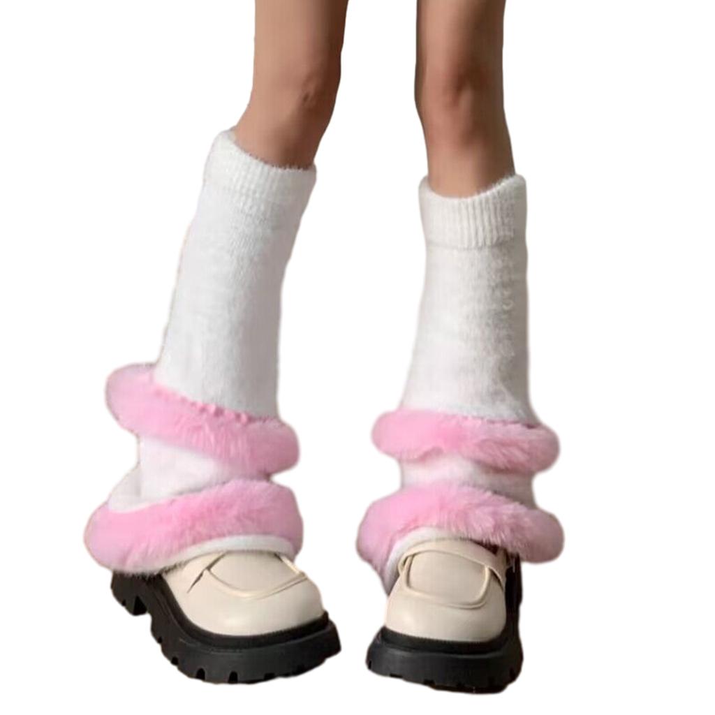 Girls Lolitas Leg Warmers Y2K Fuzzy Knitted Flared Leg Sleeves Goth Baggy Cuff Ankle Heap Socks JK Uniform Foot Cover