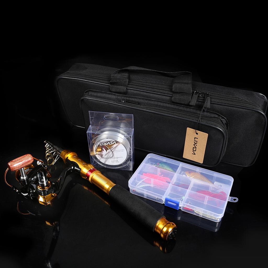 Lixada Fishing Rod and Reel Combo Carbon Fiber Telescopic Fishing Rod with Reel Combo Set Lures