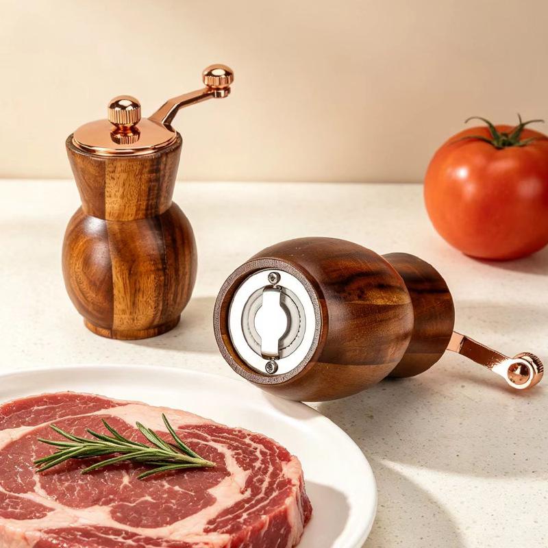 Acacia Wood Hand-Crank Pepper Grinder - Creative Black/Sichuan Pepper Mill for Western Cuisine