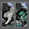 Stylish Tiger Dragon Marble Texture Printed Tempered Glass Phone Case for Motorola Moto Edge 50 Fusion 40Neo 30Pro G85 G84 Cover