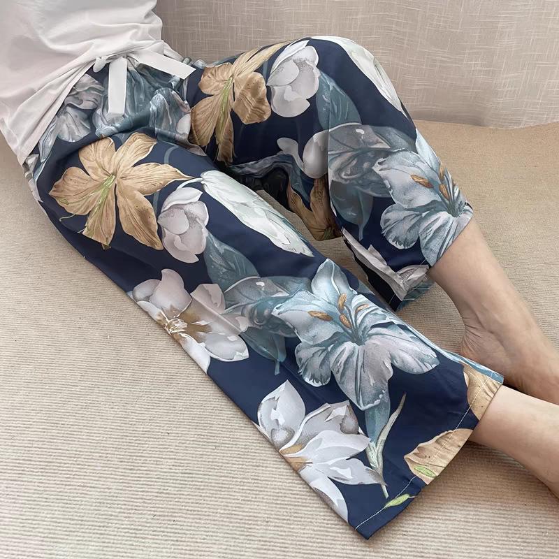 Damspecifika Plus Size Byxor i Bomull och Silke med Vida Ben - Casual Niopunktslängd för Hem & Utomhus