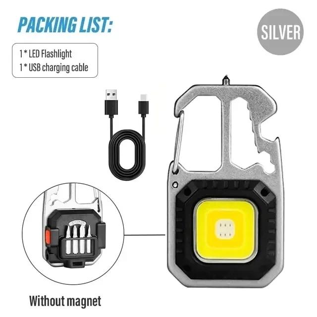 COB Keychain Work Light Flashlight with Battery Display Rechargeable High Lumens Portable LED Light for Camping Hiking Running