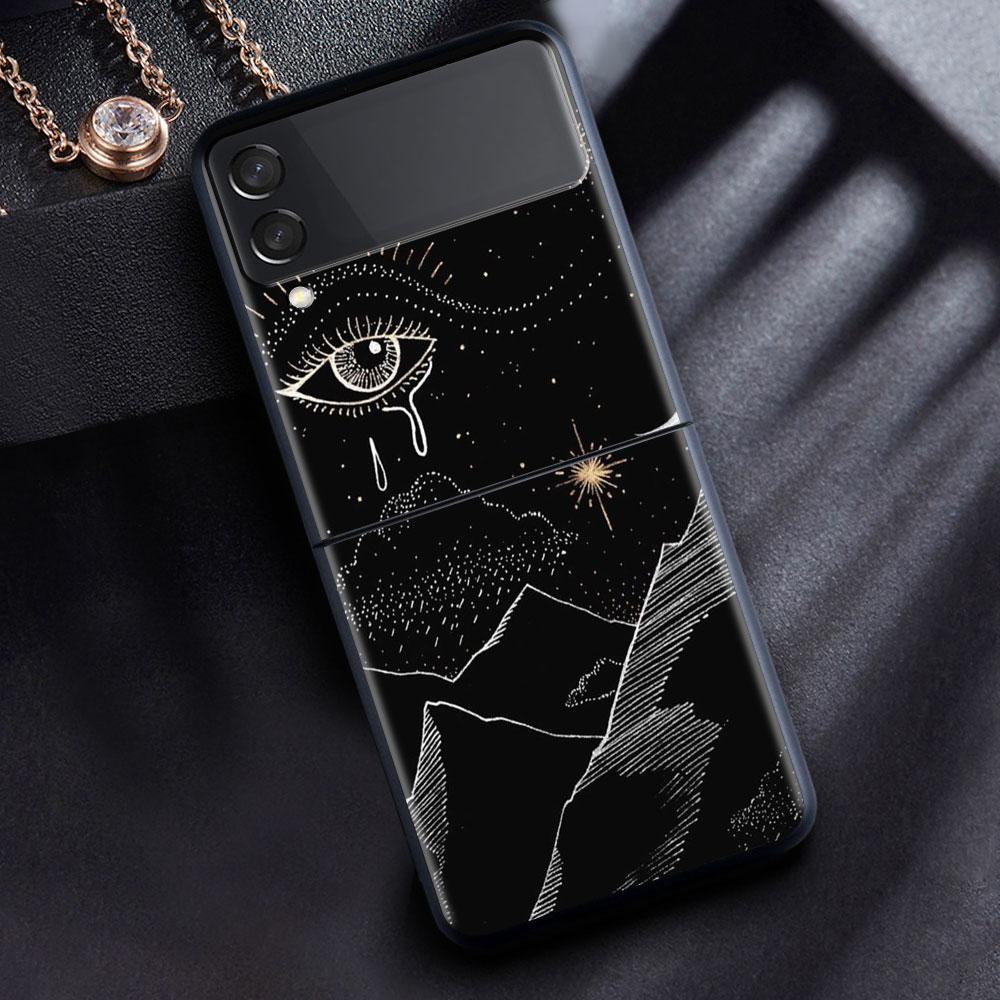 For Samsung Galaxy Z Flip 3 5G Case Luxury Matte Black Hard Phone Cover ZFlip 3 Shockproof Fundas Shell Moon Tarot Mystery Totem