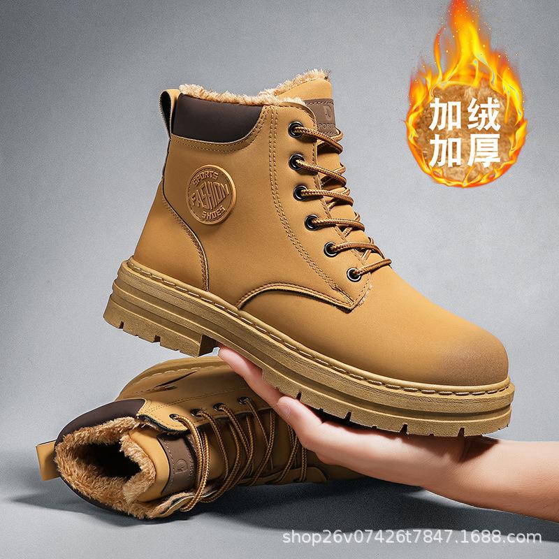 

Чоловічі черевики-мартінси, зимові чоловічі черевики з високим халявою в британському стилі, черевики-роботяги кольору ревеню, чоловічі потовщені бавовняні черевики, оксамитові теплі снігові черевики 44