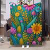 Vibrant Fairy Garden Floral Fleece Blanket,Rainbow Daisy Berry Fern Cozy Cover Living Room Office Rest Camping All Season Use