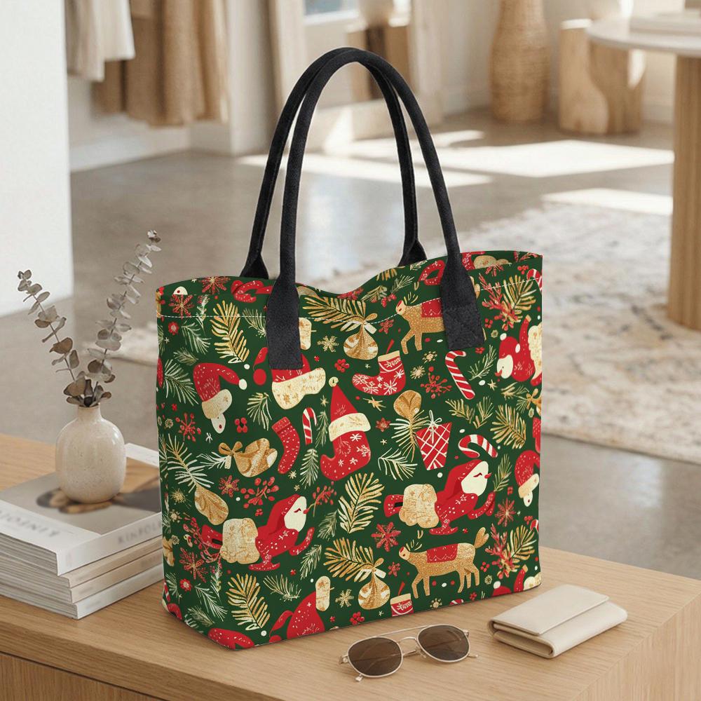 Christmas Pattern Tote Bag Large Capacity Casual Handbag for Daily Shopping Holiday Use