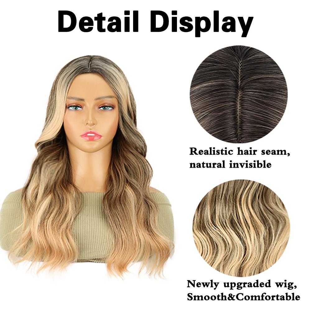 MISSQUEEN Long Wig With Bangs Synthetic Natural Looking Curly Wavy Wig For Womenn Daily Cosplay Party Halloween Wig