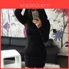Elegant Autumn Spring Warm Women Dress With Irregular Hem And Cozy Hooded Design