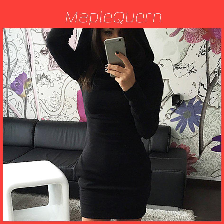Elegant Autumn Spring Warm Women Dress With Irregular Hem And Cozy Hooded Design