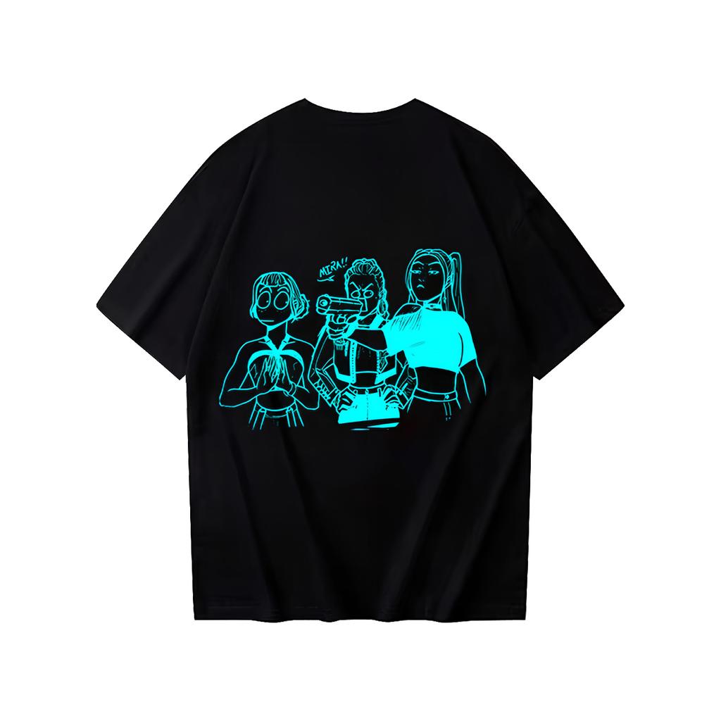 Women's Casual Cotton Luminous Print T-shirt Round Neck Pullover Short Sleeve Top