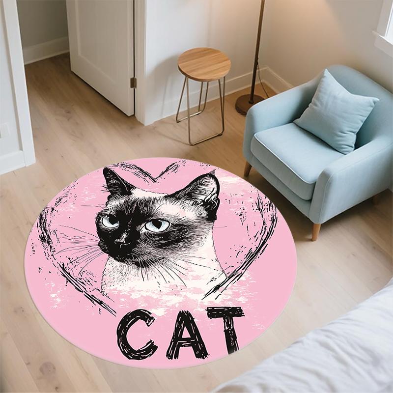 Pink Siamese Cat pattern round rug,Carpet Rug for Living Room Bedroom  Playroom ,Non-slip Floor Mat,Holiday Gifts and Birthday Gifts.