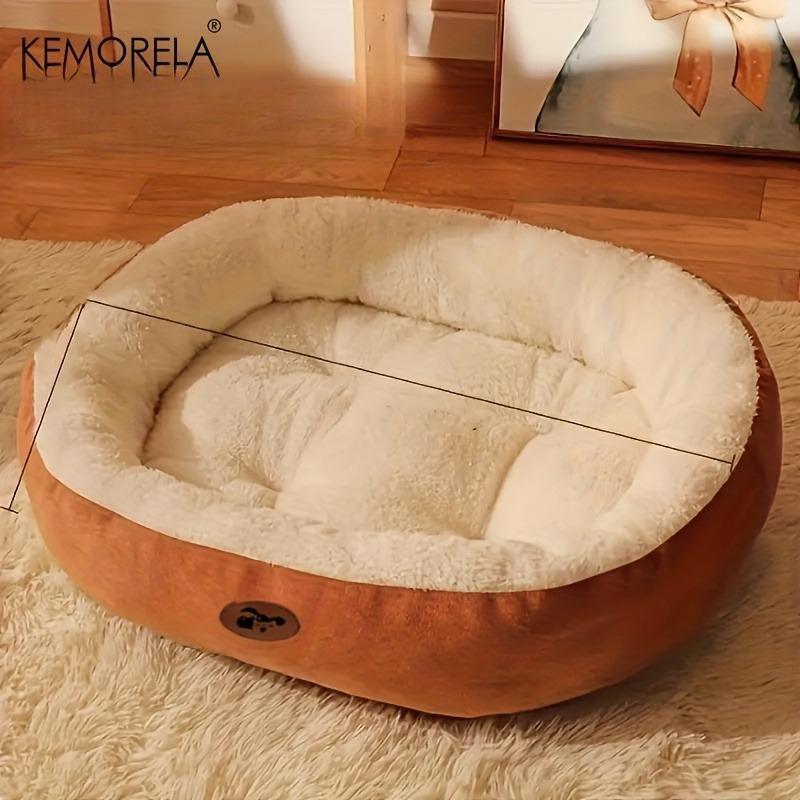Mysig Oval Snuggle Husdjursbädd, Plysch & Förtjockad Kattbädd Varm och Säker Bädd för Katter och Små Mellanstora Hundar, Alla Årstider