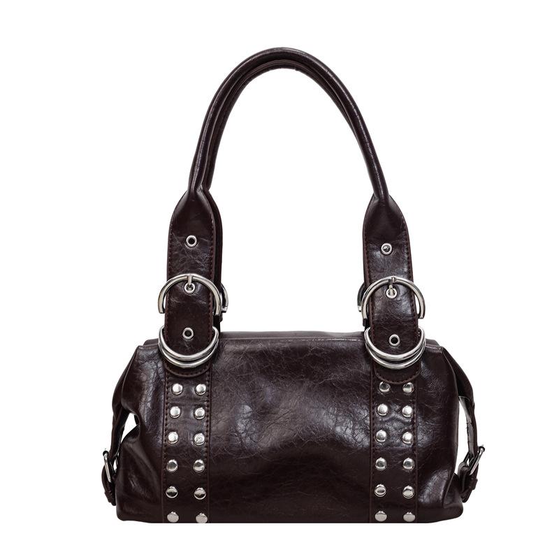 Korean Style Rivet Handbag: Large Capacity, Versatile Shoulder & Underarm Bag for Women - High-Quality, Trendy Motorcycle Design