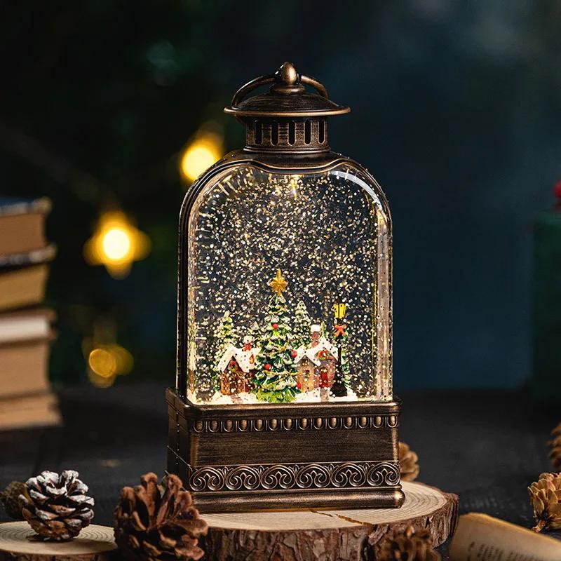 Christmas Decorations Night Light Portable Small Oil Lamp Falling Snow Music Box Music Box Scene Arrangement Craft Gifts