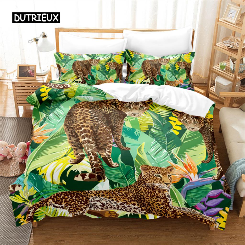 Tropenwald-Leoparden-Bettwäscheset Bettbezug-Set 3D-Bettwäsche Digitaldruck Bettwäsche Queen-Size-Bettwäscheset Modedesign