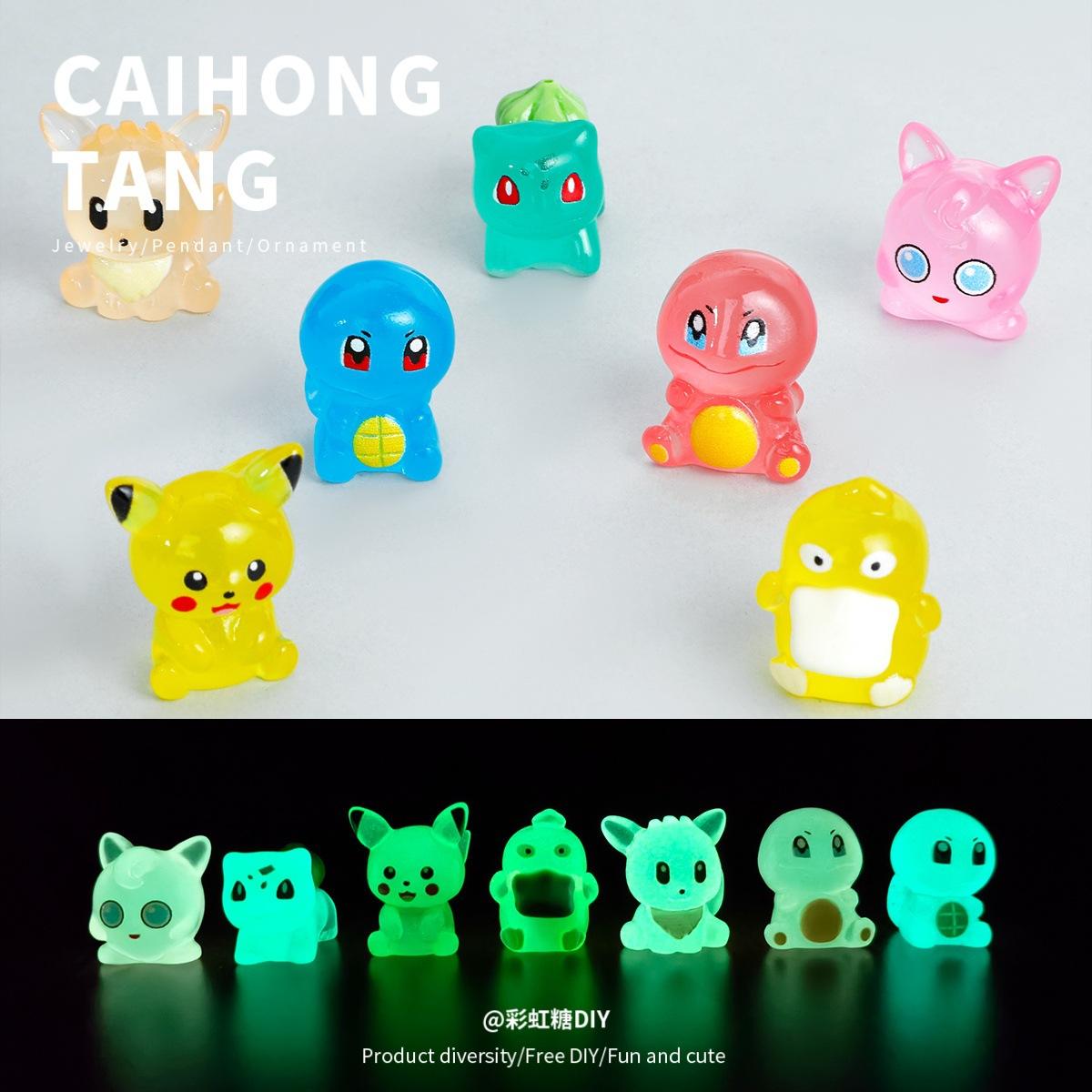 

7 шт. Новые светящиеся в темноте смоляные фигурки Покемон Мультяшный Пикачу Псайдак DIY Мини-куклы Фигурки Креативное настольное украшение no box