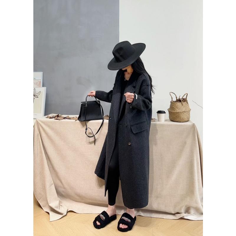 

Новое осенне-зимнее двухстороннее шерстяное пальто длинное корейское свободное повседневное шерстяное пальто M чёрный