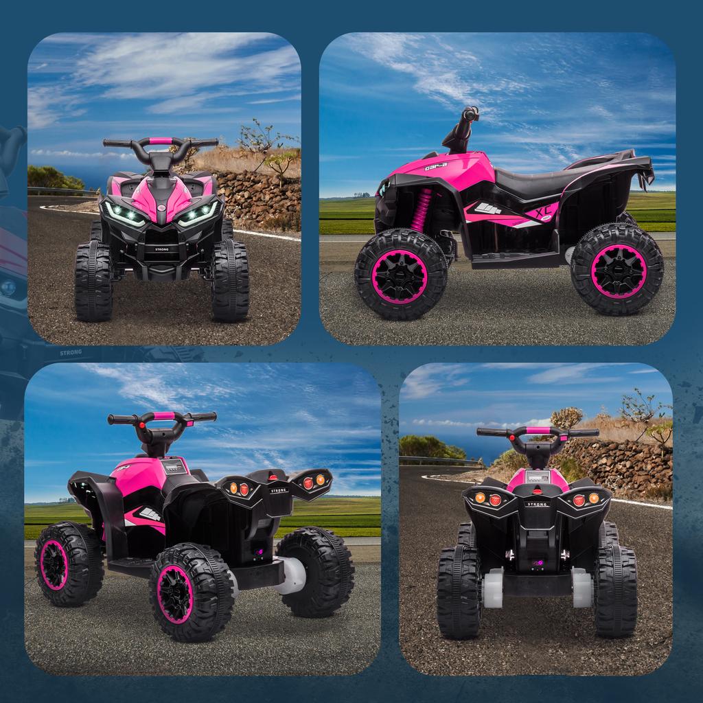 Electric Quad Bike for Children Ages 3-5, 12V Battery Powered Electric Vehicle with 2 Motors, 83x53x55.5 Cm, Pink
