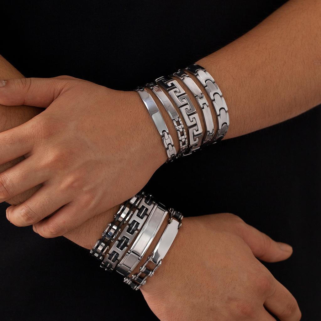 Men's Retro Titanium Steel Bracelet, Simple Business Personalized Metal Chain Body Bracelet Trendy Boys Accessories