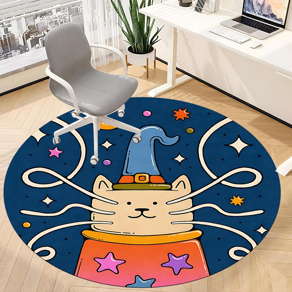 1pc Witch Cat Office Round Area Rug, Indoor Mat Suitable ForOffice, Under Office Chairs Bedroom Living Room Home Decor, Room Deco q044