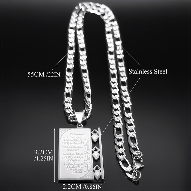 Muslim Arabic Quran Islam Arab Pendant Necklace for Women Men Stainless Steel Silver Color Religion Necklaces Jewelry Gift N7439