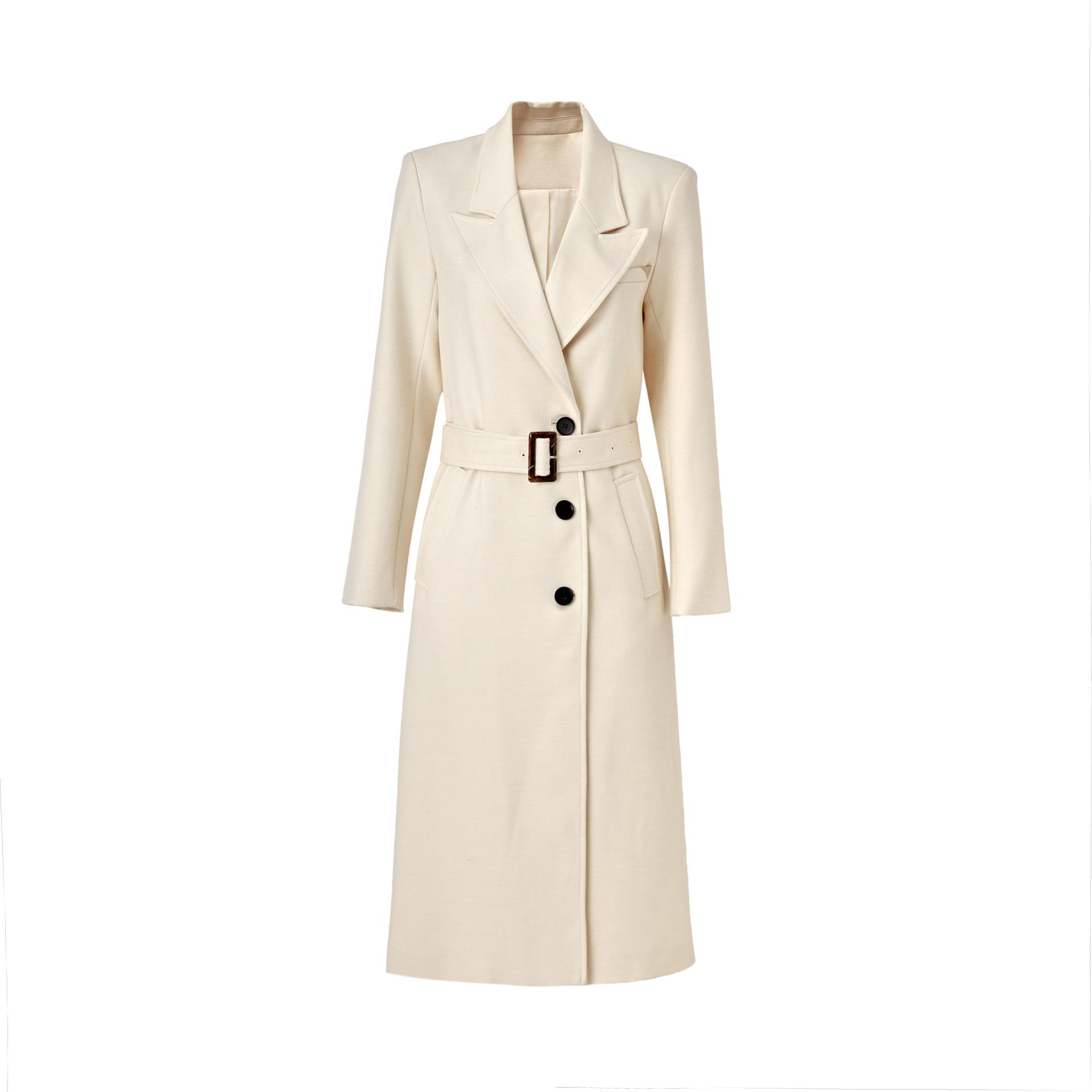 

trench coat autumn and winter women s small medium and long coat temperament advanced feeling waist single-breasted drape feeling S білий