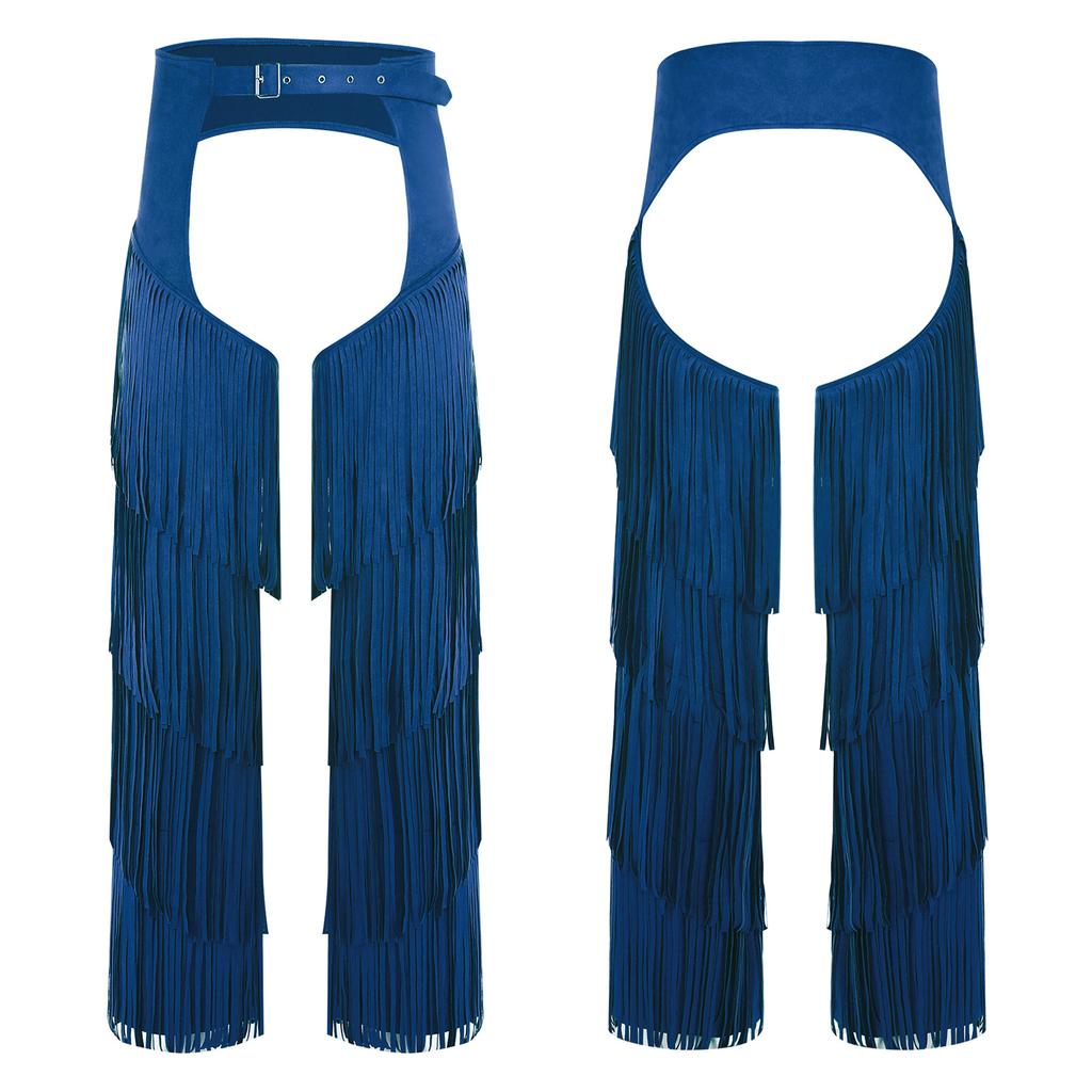 Western Cowboy Motorcycle Pants for Adults Men S-3XL - Open Crotch Buttless Style with Layered Fringe & Adjustable Buckles for Raves Holidays