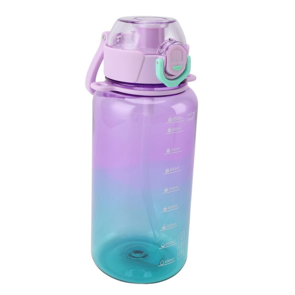 Sports Water Bottle 1000ml Leakage Proof Detachable Straw Portable Water Cup with Handle Shoulder Strap for Students