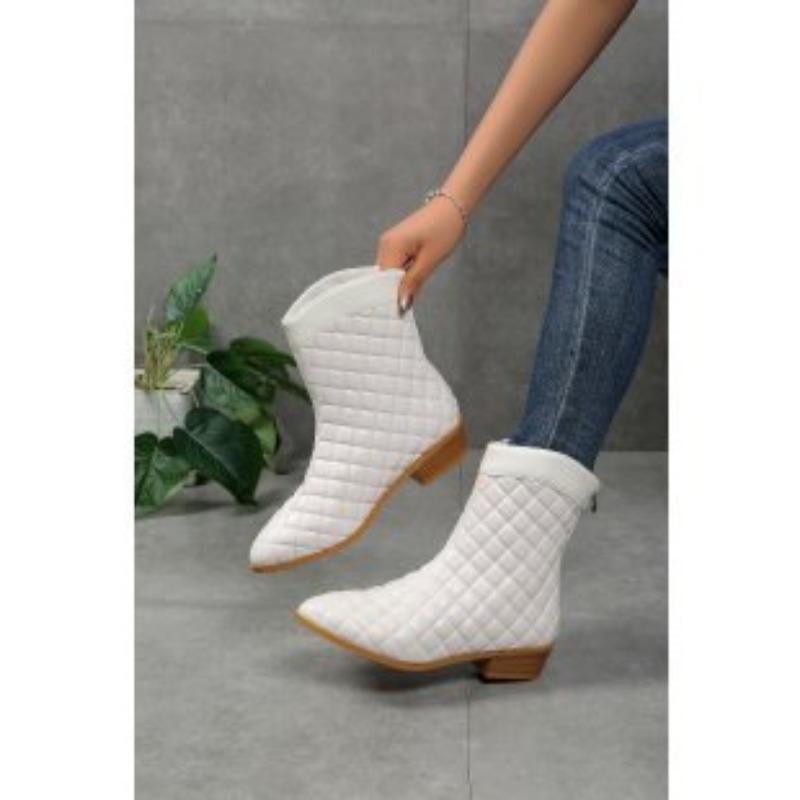 Coarse Heel Pointed Martin Boots Women's Autumn and Winter New Large Size Rear Zipper Middle Heel Short Boots