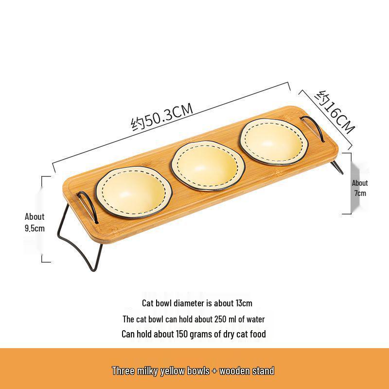 Non-Spill Raised Pet Bowl Set: Double Dog Bowl, Triple Cat Bowl, Anti-Tip Ceramic for Neck Protection