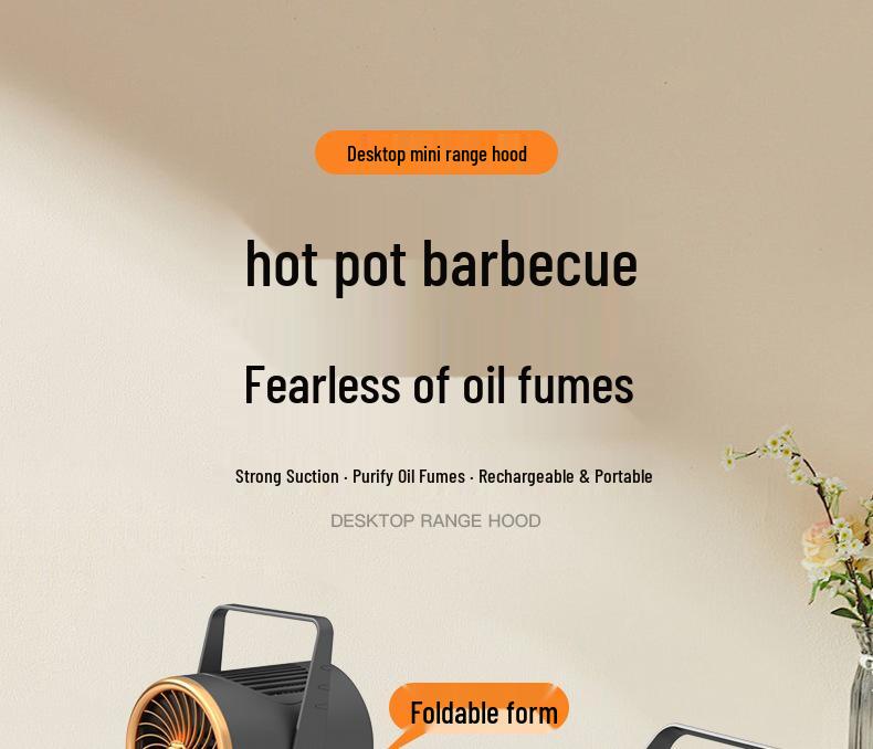 Desktop Foldable Range Hood: Three-Speed, High Suction, Deodorizing, Filtering for Outdoor Barbecue and Hot Pot.