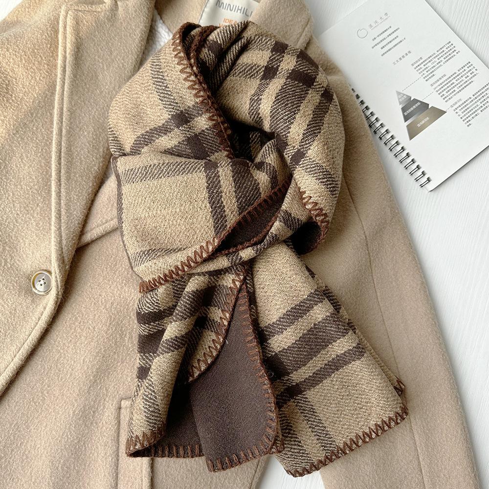 New Autumn and Winter British Style Pattern Imitation Cashmere Warm Scarf Women's Overlock Double Sided Shawl