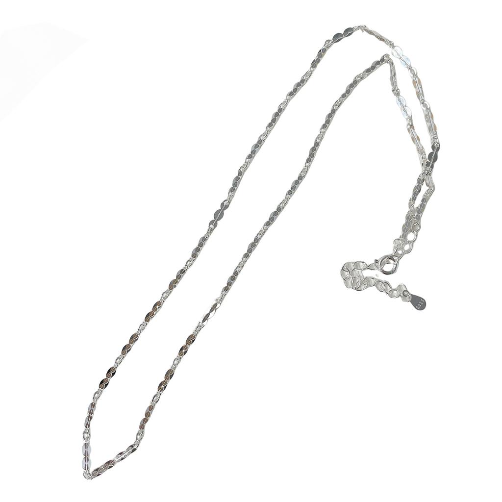 Versatile Peach Chain Glitter Tablet Plain Chain Necklace Female S925 Silver Stacked Wear Universal Clavicle Chain