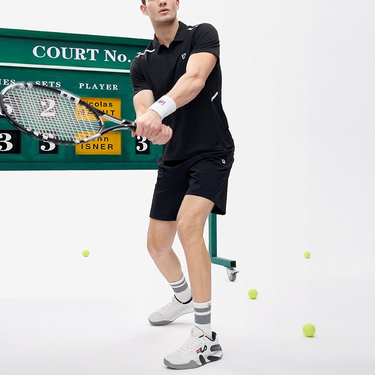 FILA Athletics Moisture Wicking Tennis Casual Sports Knit Solid Color Logo Short Sleeve Polo Shirt Men Polo Shirts Deep-Black A11M223113FBK