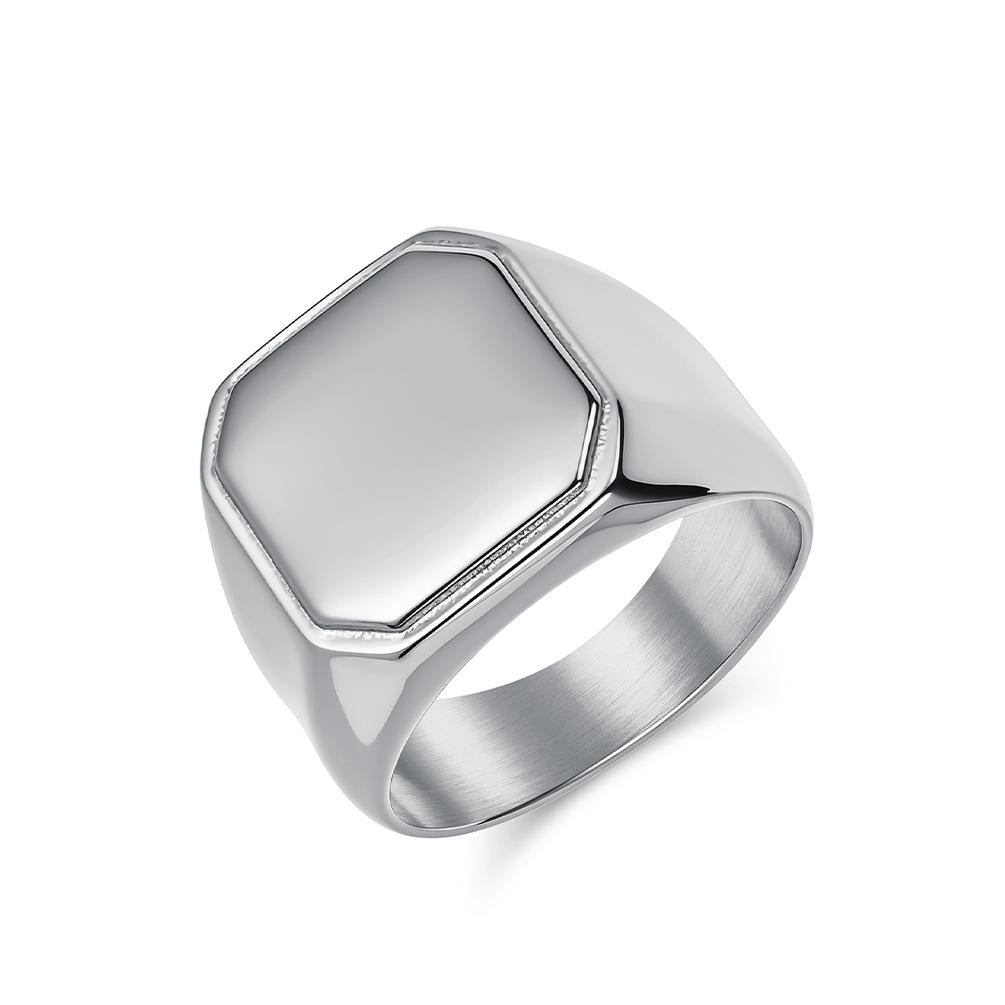 16mm Men's Glossy Square Stamp Ring, Fashionable and Personalized Ring 2025