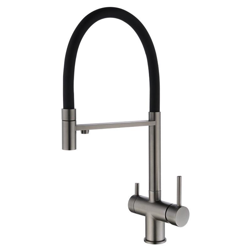 Gunmetal 304 Stainless Steel Pull-Out Kitchen Faucet with Hot/Cold Drinking Water Purifier and Vegetable Sink Function.
