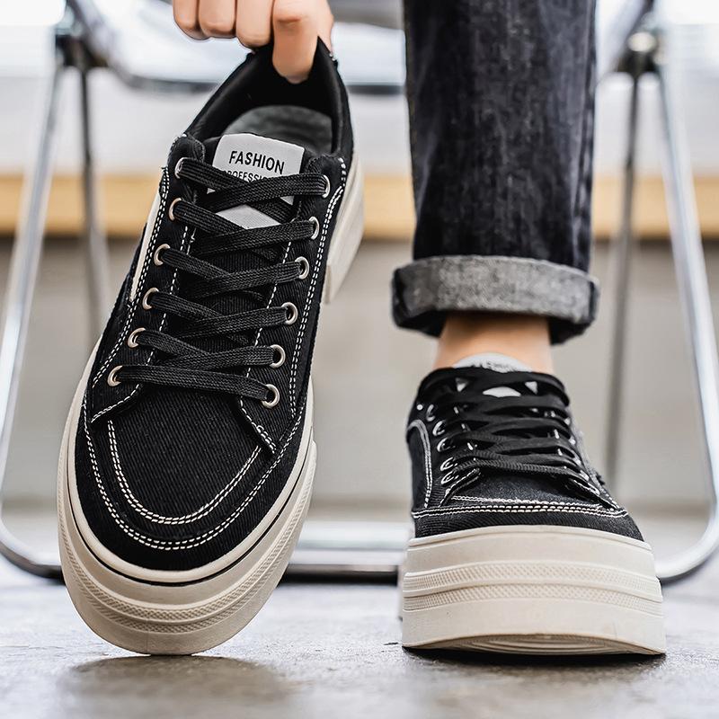 Canvas shoes autumn new thick-soled heightened breathable casual board shoes large size black cloth shoes