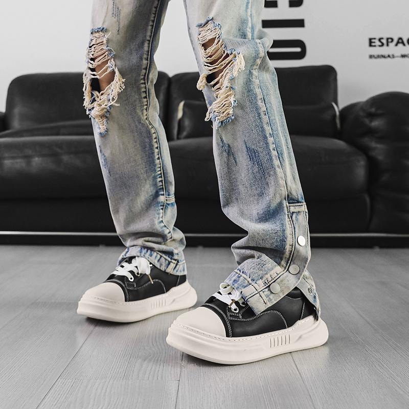 Fashion Thick Sole Male Sneakers Comfortable Walking Shoes Men's Lace-Up Flats Fashion Retro Skate Shoes for Men Leather Casual Shoes